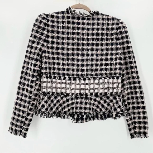 Rebecca Taylor Black and White Tweed Fringe Blazer Sz 6 - Picture 5 of 12